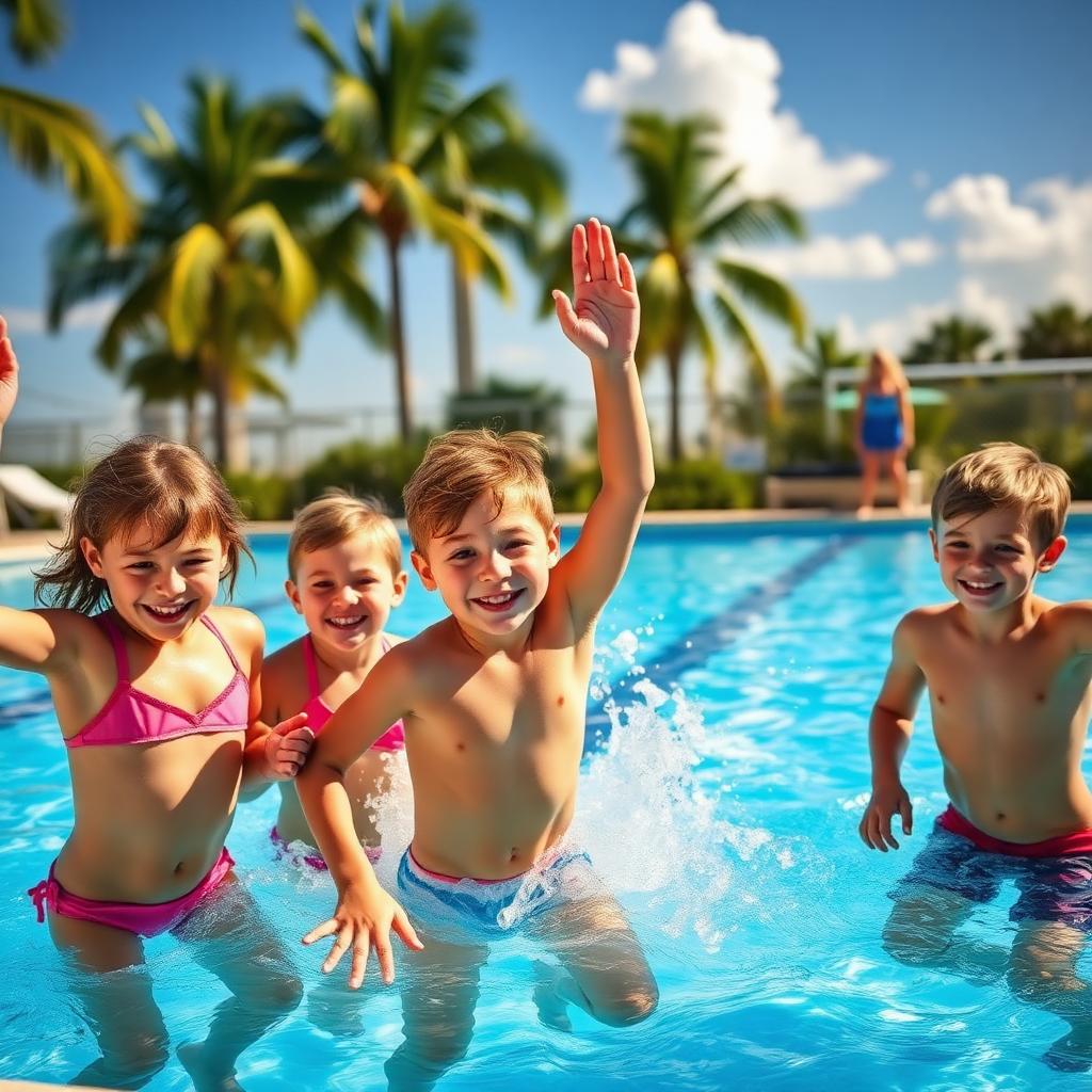 Kids splashing in a supervised outdoor pool