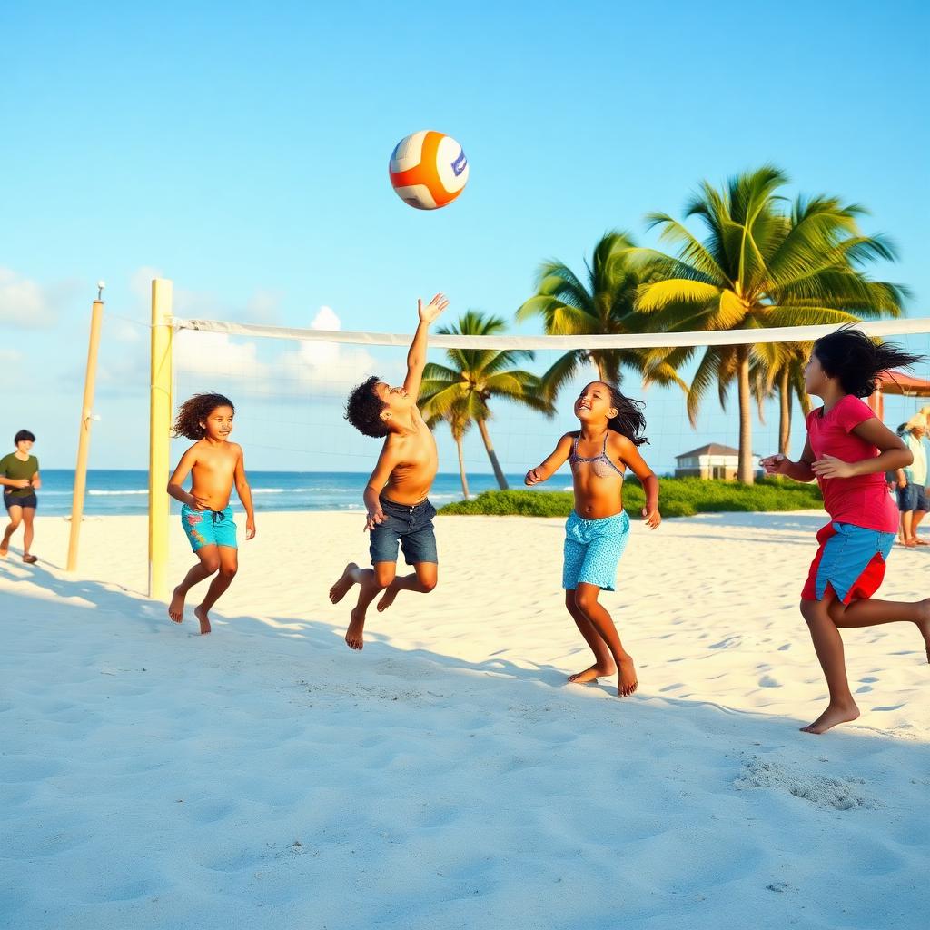 Kids playing beach volleyball